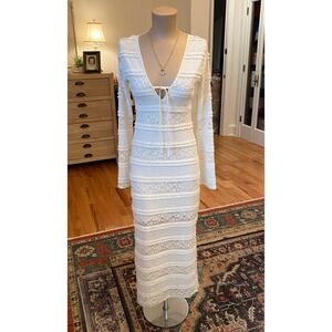 Sincerely Jules Womens White Lace Long Sleeve V-Neck Maxi Dress